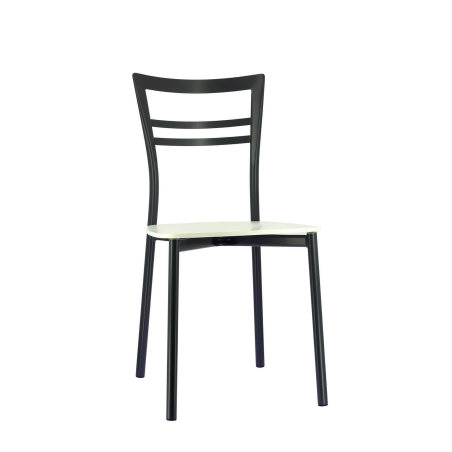 Chaise contemporaine en métal gris foncé et assise multiplis bois blanc - Go Connubia®