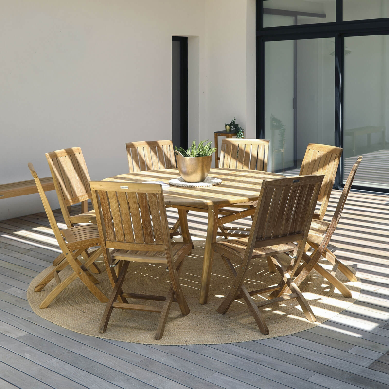 Table d'extérieur ronde en teck 8 personnes - Tamani