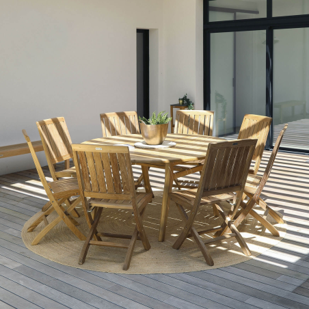Table d'extérieur ronde en teck 8 personnes - Tamani