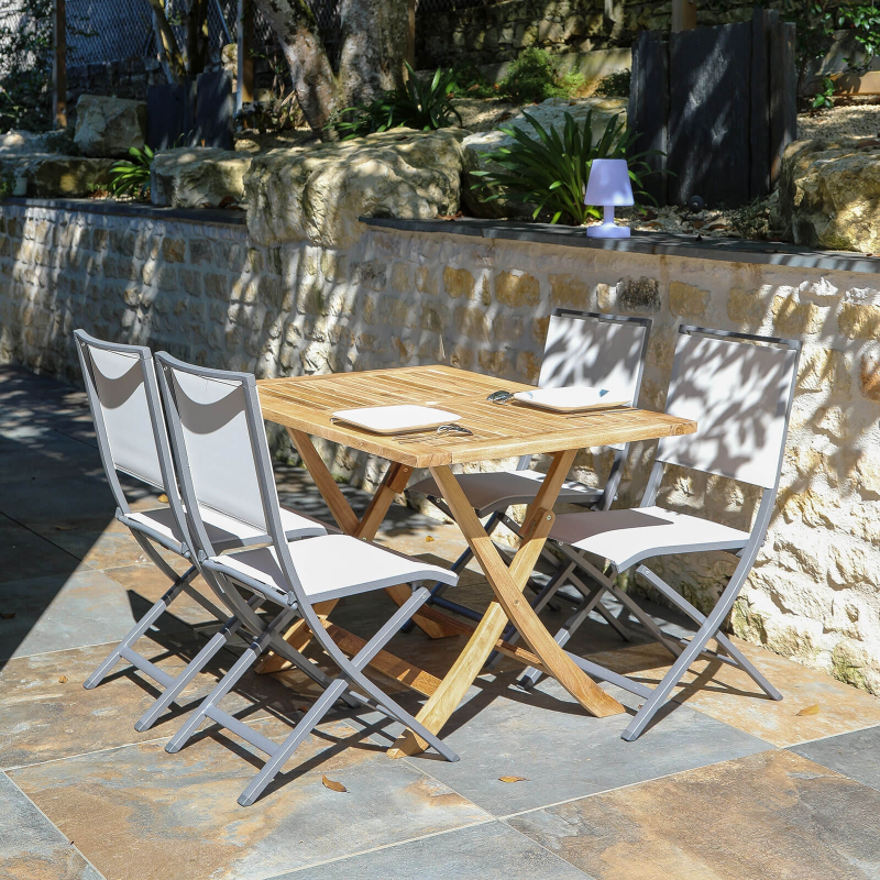 Table de jardin rectangulaire pliante en teck massif - Tanama