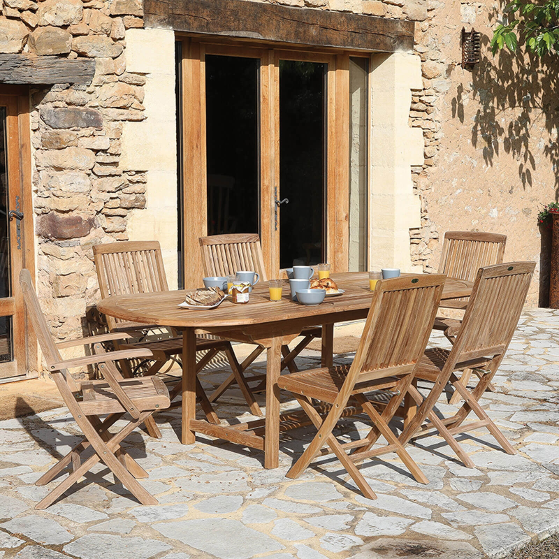 Table de jardin ovale en teck avec allonge - Landry