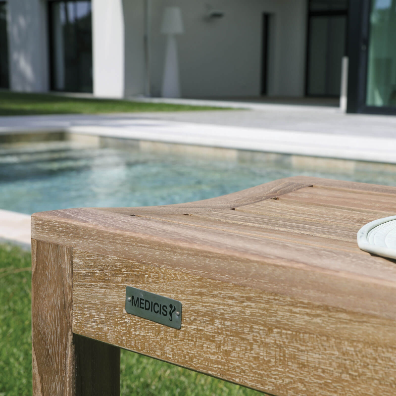 Banc sans dossier en teck massif 2 places - Jacinthe