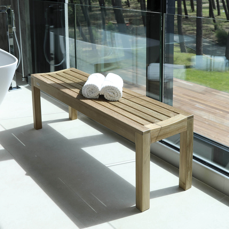Banc sans dossier en teck 2 places - Jacinthe