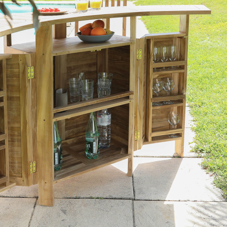 Table de bar d'extérieur avec rangement pliable en teck massif - Menhir