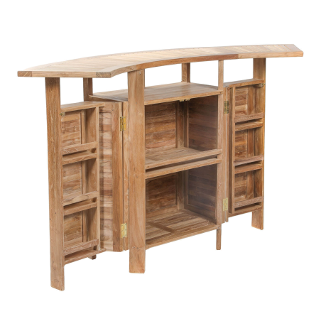 Table de bar de jardin avec rangement pliable en teck massif - Menhir