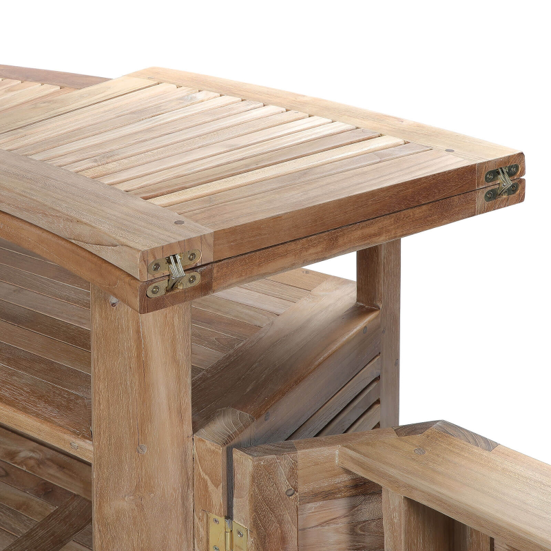 Table de bar de jardin avec rangement pliable en teck massif - Menhir