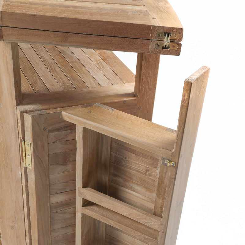 Table de bar de jardin avec rangement pliable en teck massif - Menhir