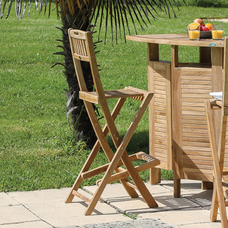 Tabouret hauteur bar pliable en teck massif - Menhir