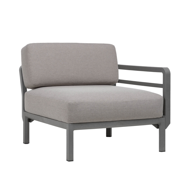 Fauteuil d'extérieur gris équipé d'un accoudoir configurable - Maximo elemento