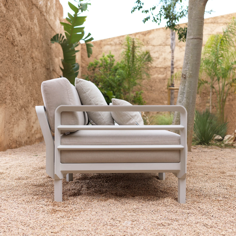 Fauteuil de jardin gris équipé d'un accoudoir configurable - Maximo elemento