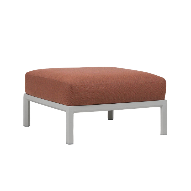 Pouf de jardin en polypropylène gris clair et tissu rouge - Maximo