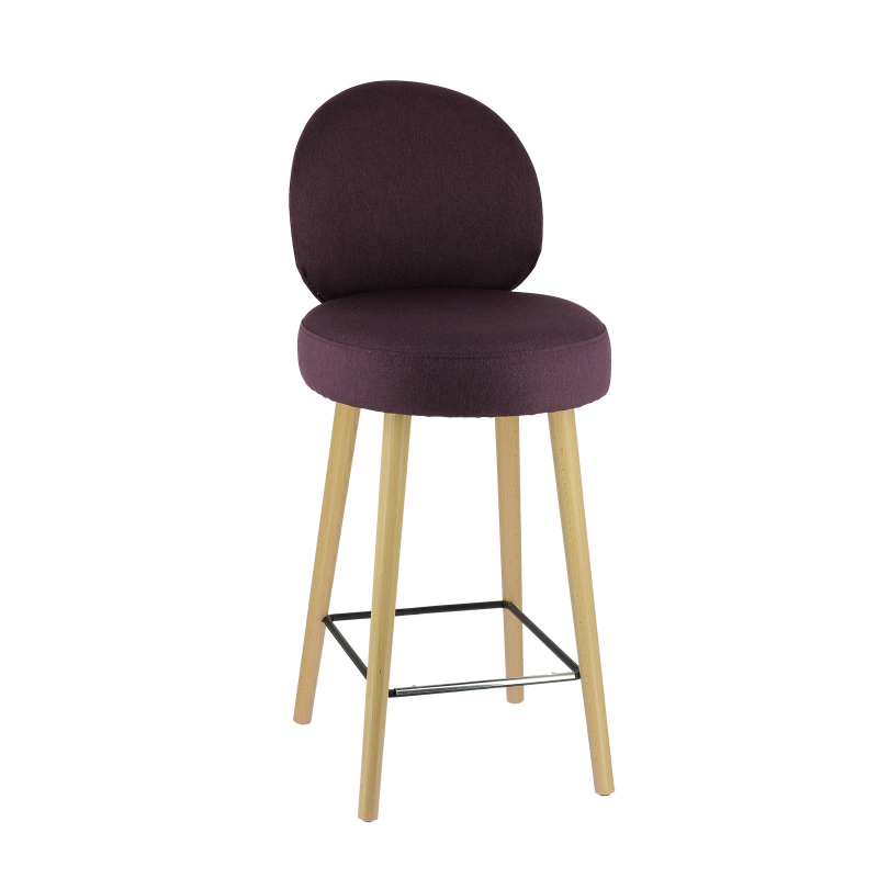 Tabouret en tissu violet avec pieds beiges - Severus