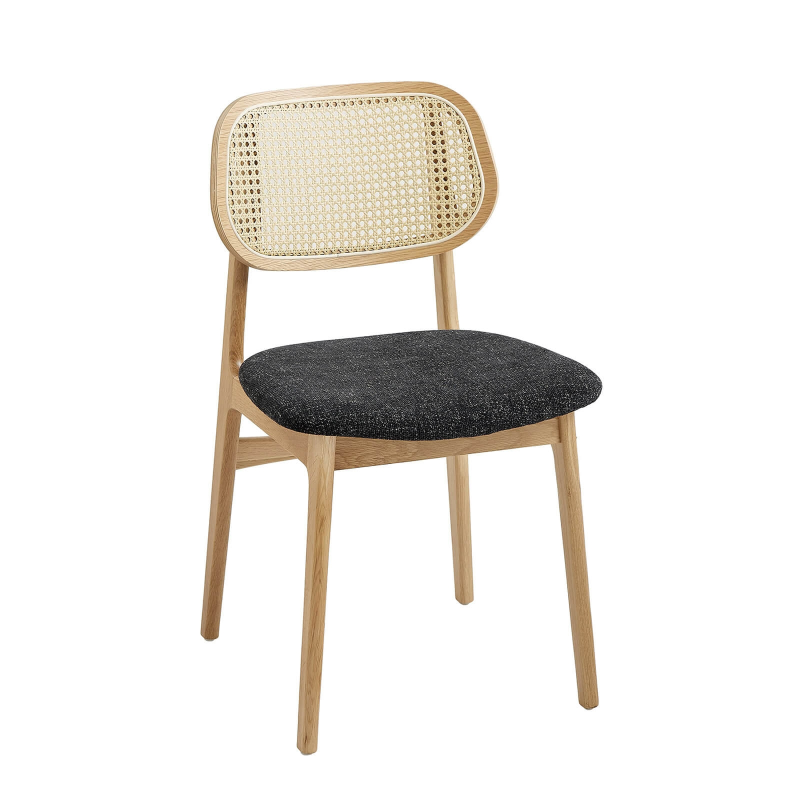 Chaise en bois avec dossier en cannage et assise tissu - Nina