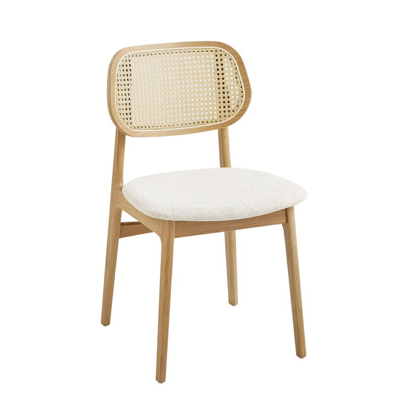 Chaise avec dossier en cannage et assise tissu - Nina