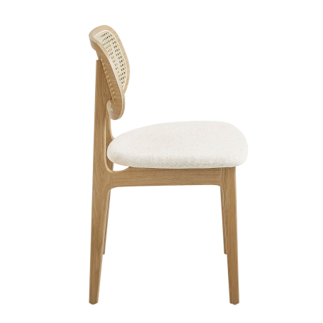 Chaise ethnique en bois avec dossier en cannage et assise tissu - Nina