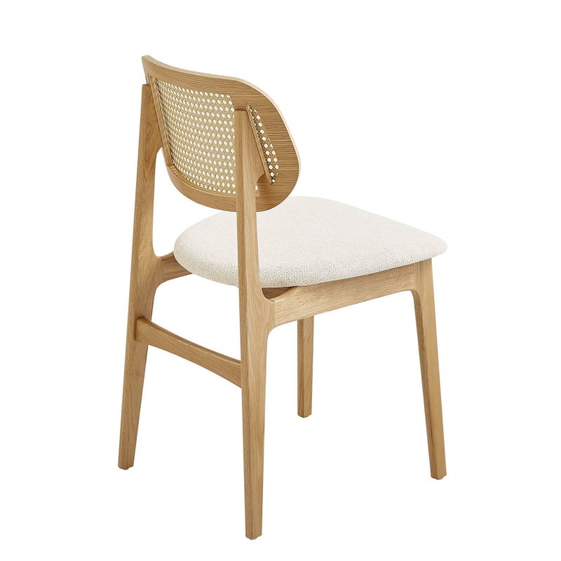 Chaise tendance en bois avec dossier en cannage et assise tissu - Nina