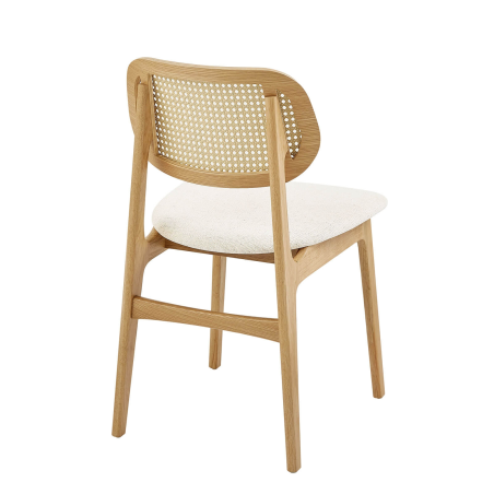 Chaise moderne en bois avec dossier en cannage et assise tissu - Nina