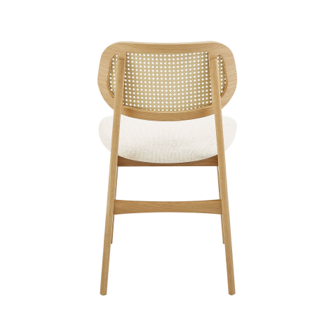 Chaise design en bois avec dossier en cannage et assise tissu - Nina