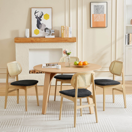 Chaise en bois avec dossier en cannage et assise tissu - Nina