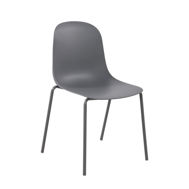 Chaise coque moderne en polypropylène gris foncé avec pieds en métal - Lily