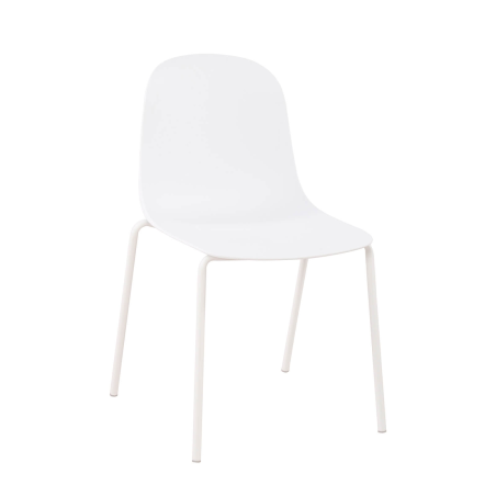 Chaise coque moderne empilable en polypropylène blanc avec pieds en métal - Lily