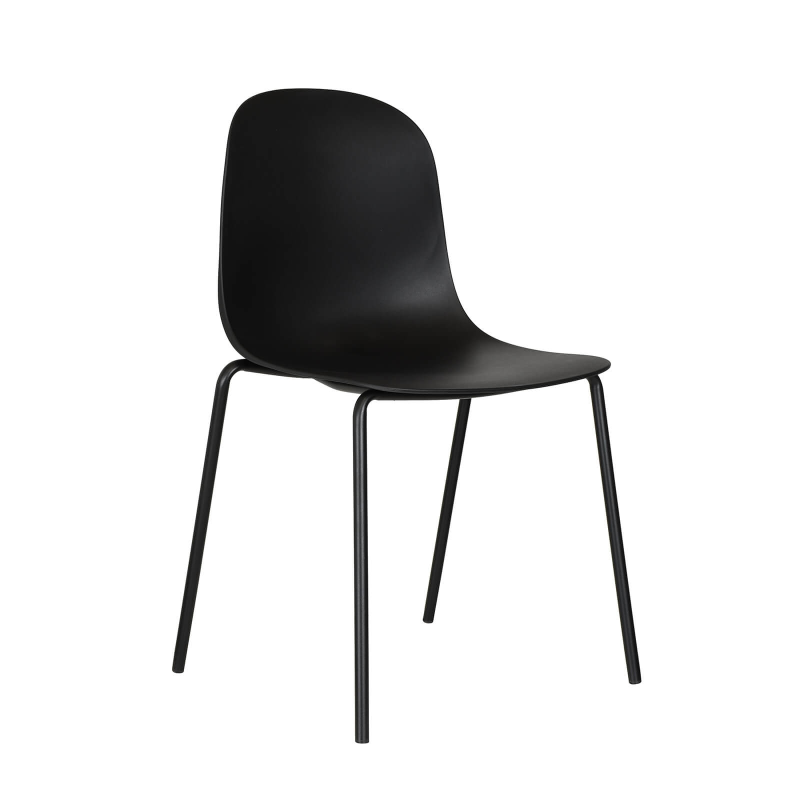 Chaise coque moderne empilable en polypropylène noir avec pieds en métal - Lily