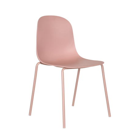 Chaise coque moderne empilable en polypropylène rose avec pieds en métal - Lily