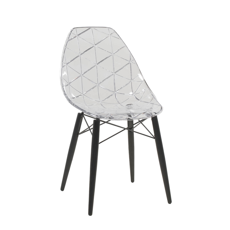 Chaise avec pieds en bois noir et coque transparente - Prisma