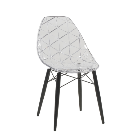 Chaise avec pieds en bois noir et coque transparente - Prisma