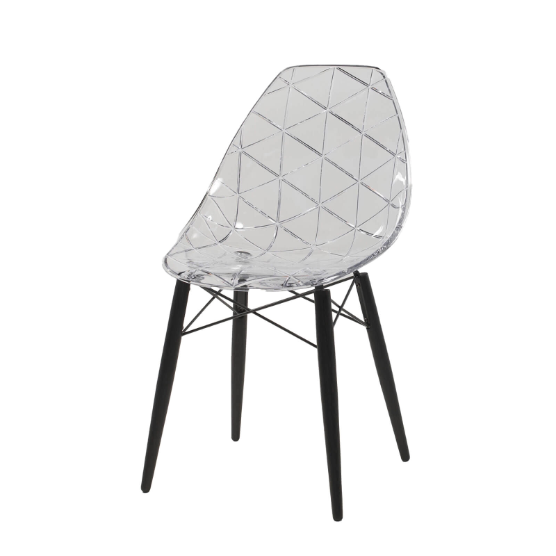 Chaise design avec pieds en bois noir et coque transparente - Prisma