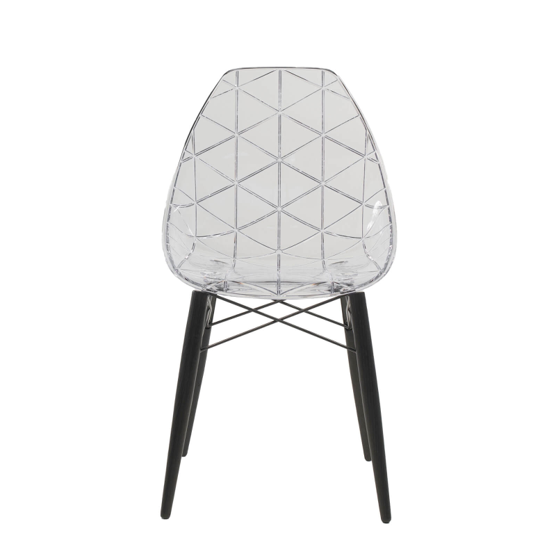 Chaise tendance avec pieds en bois noir et coque transparente - Prisma