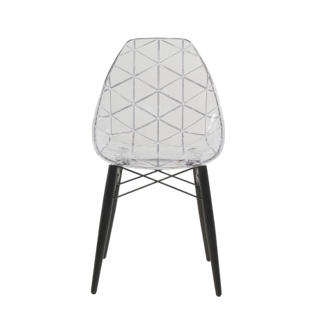 Chaise tendance avec pieds en bois noir et coque transparente - Prisma