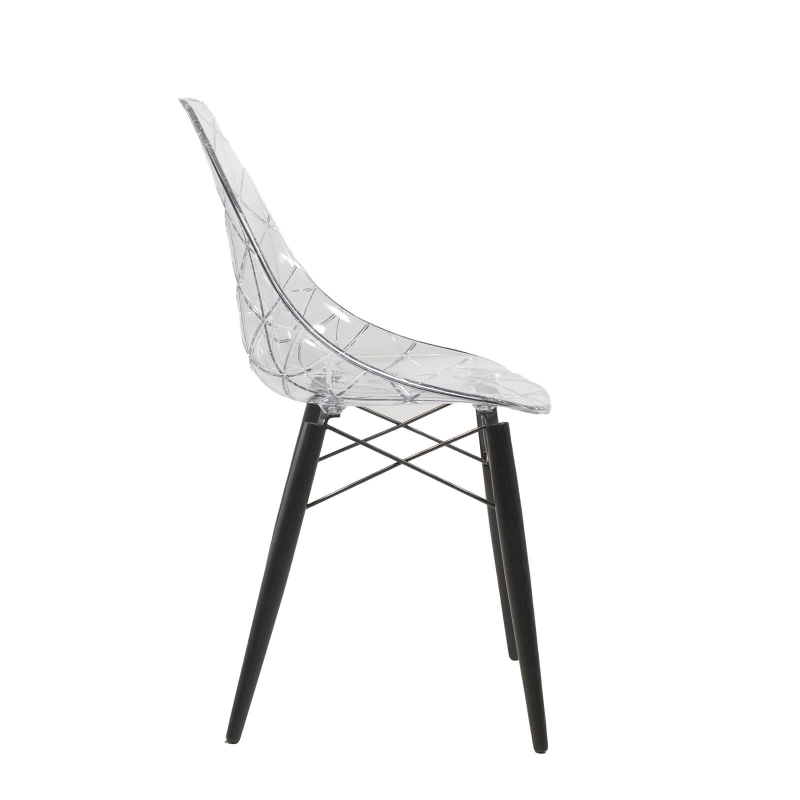 Chaise moderne avec pieds en bois noir et coque transparente - Prisma