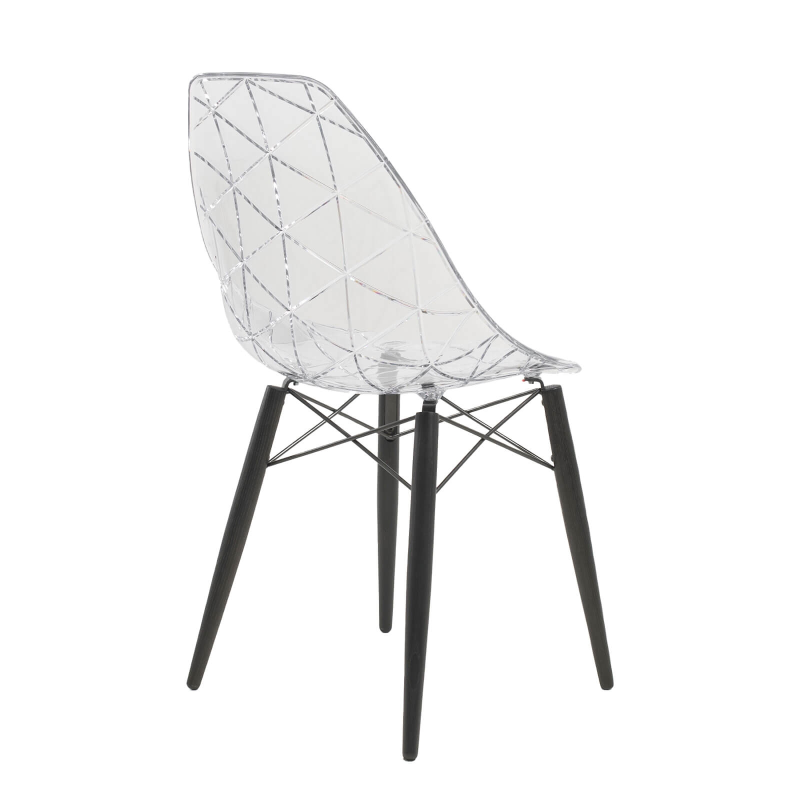 Chaise avec coque transparente et pieds en bois noir - Prisma