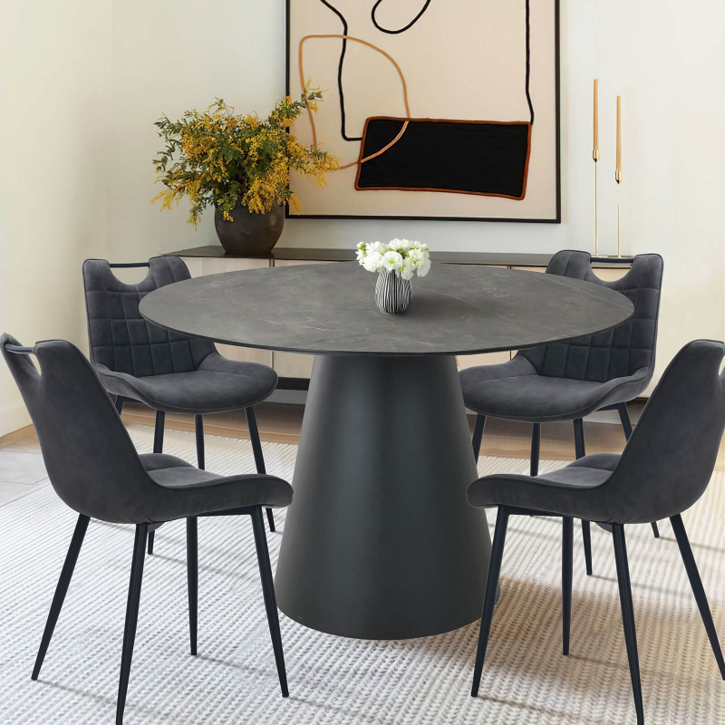 Table de cuisine grise avec pied central noir - Emmy