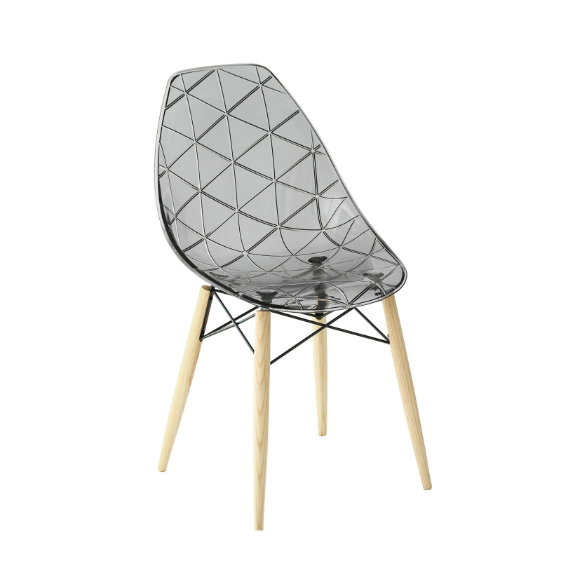 Chaise scandinave transparente fumée avec pieds en bois naturel - Prisma