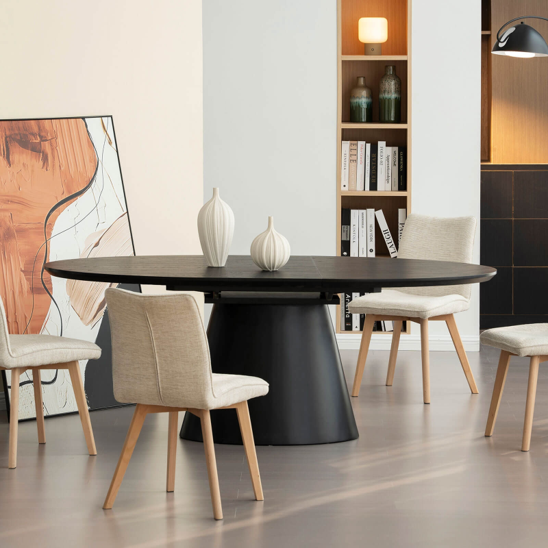 Table moderne ovale extensible avec pied noir mat - Ella