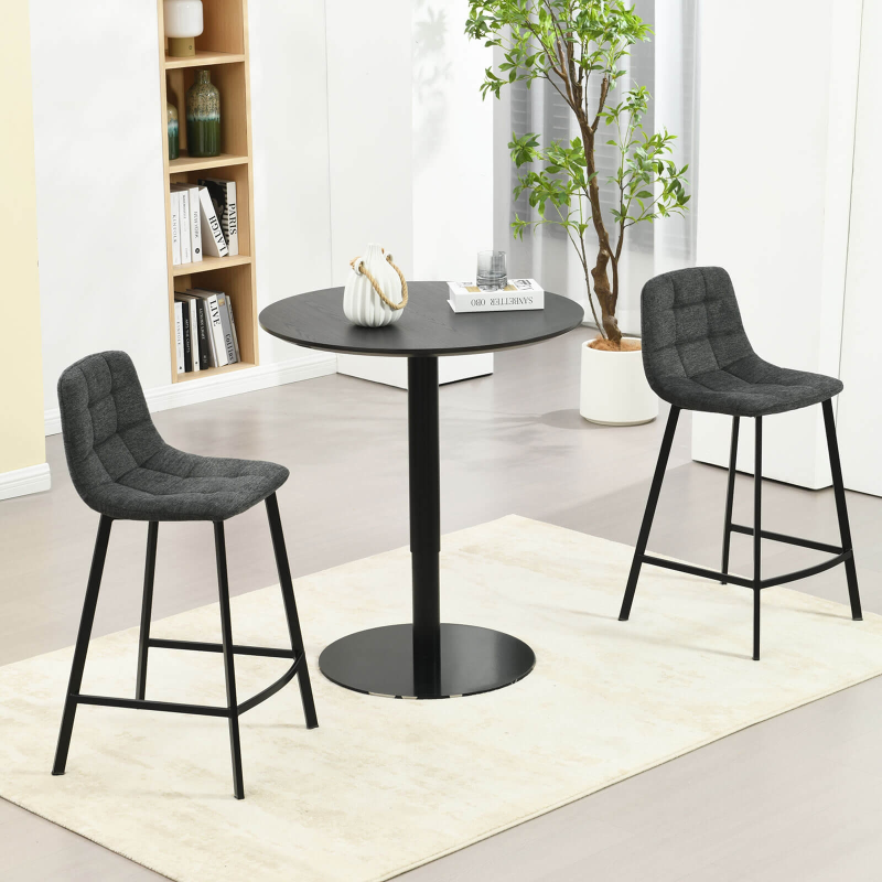 Tabouret en tissu gris avec assise matelassée et hauteur snack - Carvi