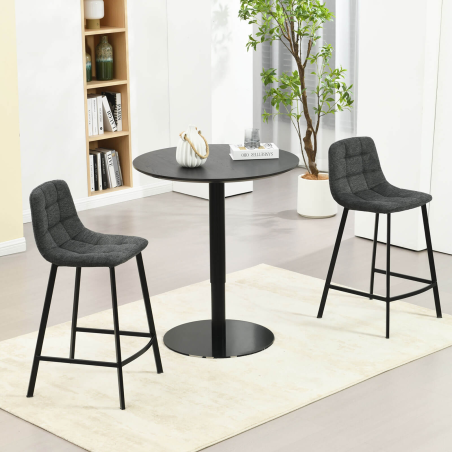Tabouret en tissu gris avec assise matelassée et hauteur snack - Carvi
