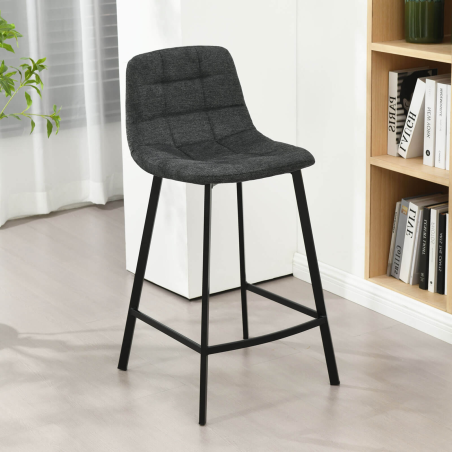 Tabouret en tissu gris avec assise matelassée et hauteur snack - Carvi