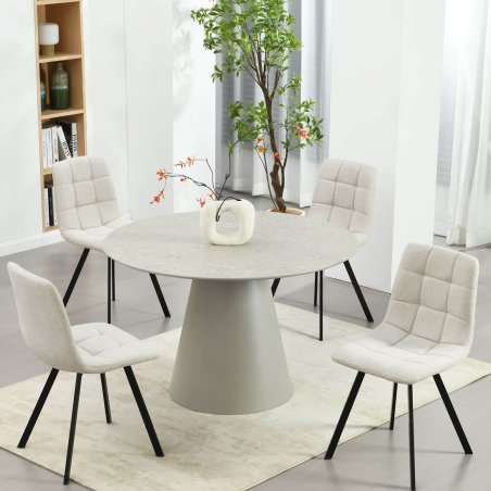 Table design avec plateau gris et pied beige - Emmy