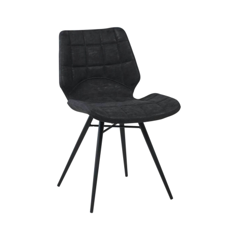 Chaise design rembourrée inspiration vintage noir patiné avec pieds en métal noir - Iberis