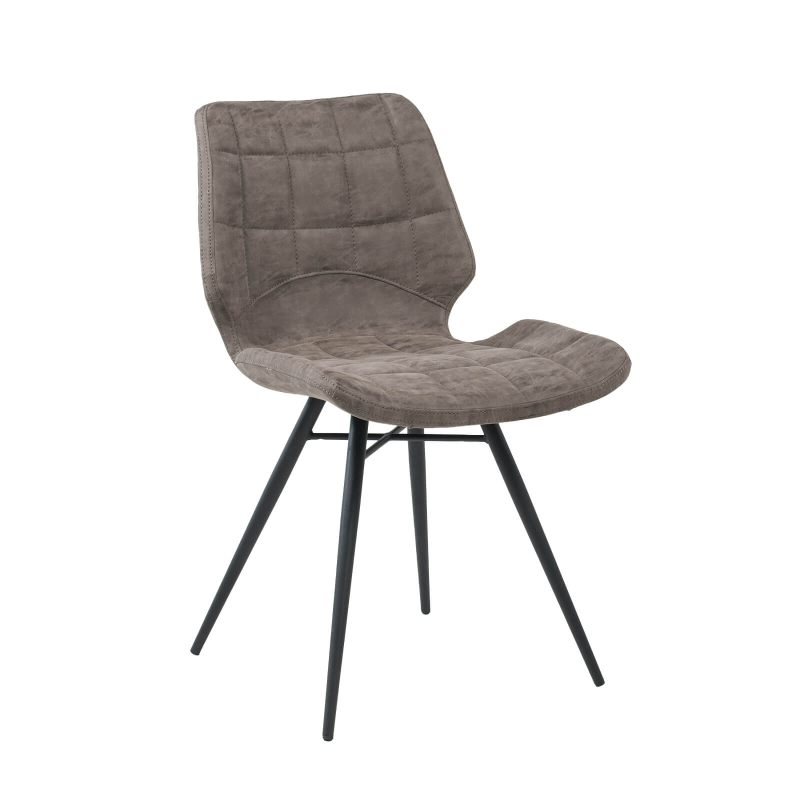 Chaise design rembourrée inspiration vintage gris mat patiné avec pieds en métal noir - Iberis