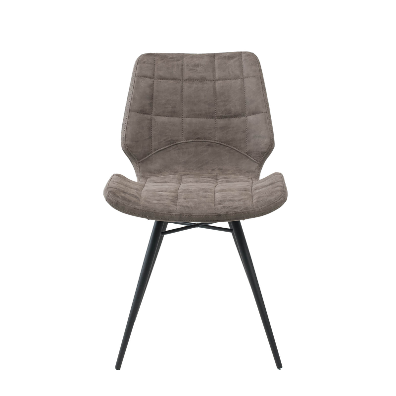 Chaise design rembourrée inspiration vintage gris mat patiné avec pieds en métal noir - Iberis