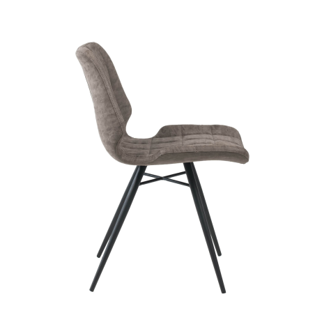 Chaise design rembourrée inspiration vintage gris mat patiné avec pieds en métal noir - Iberis