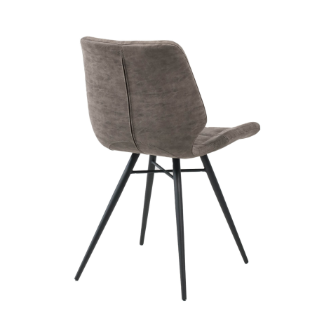 Chaise design rembourrée inspiration vintage gris mat patiné avec pieds en métal noir - Iberis