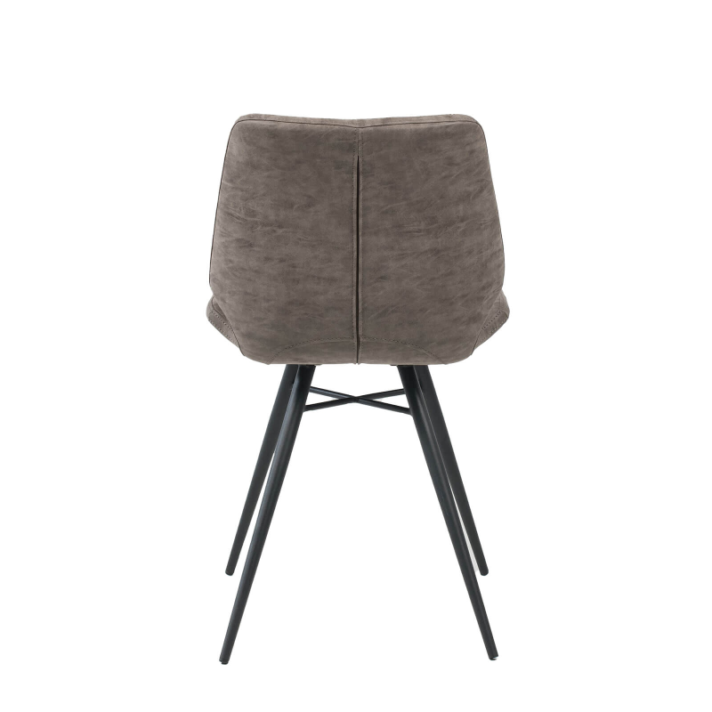 Chaise design rembourrée inspiration vintage gris mat patiné avec pieds en métal noir - Iberis