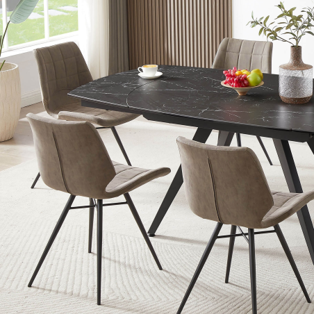 Chaise design rembourrée inspiration vintage noir patiné avec pieds en métal noir - Iberis