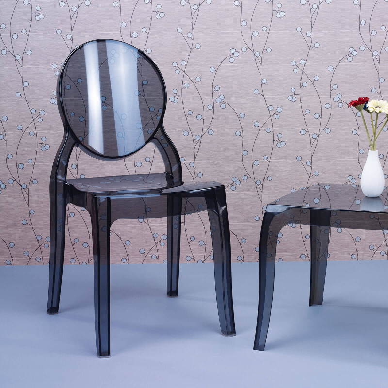 Chaise moderne en plexi transparent noir Elizabeth