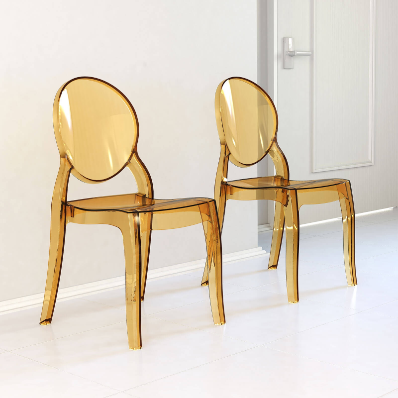 Chaise design en plexi transparent ambre Elizabeth